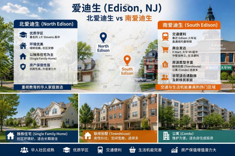 新泽西爱迪生 North Edison 与 South Edison 对比图 - 华人买房指南