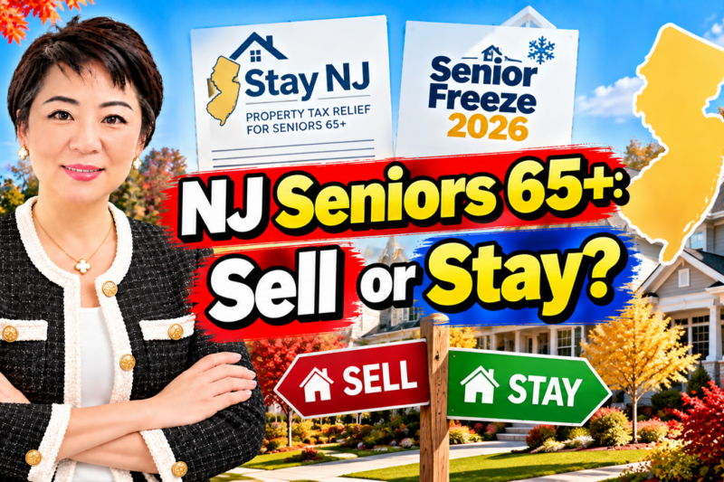 New Jersey seniors 65+ deciding whether to sell their homes or stay, featuring Realtor Jasmine Tsui, Stay NJ property tax relief, and the Senior Freeze program in 2026.