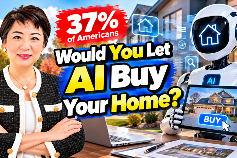 AI home buying in Central Jersey, New Jersey, featuring Realtor Jasmine Tsui alongside an AI robot, digital property listings, and the question of whether buyers would trust artificial intelligence to purchase a home.