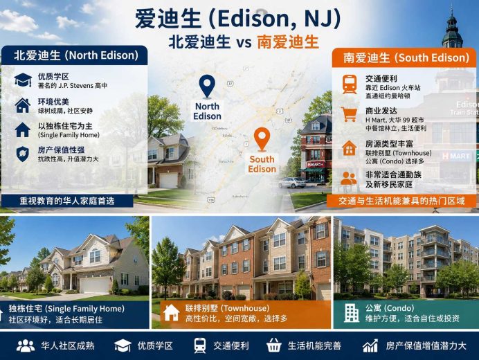 新泽西爱迪生 North Edison 与 South Edison 对比图 - 华人买房指南