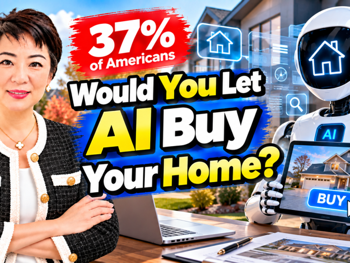AI home buying in Central Jersey, New Jersey, featuring Realtor Jasmine Tsui alongside an AI robot, digital property listings, and the question of whether buyers would trust artificial intelligence to purchase a home.